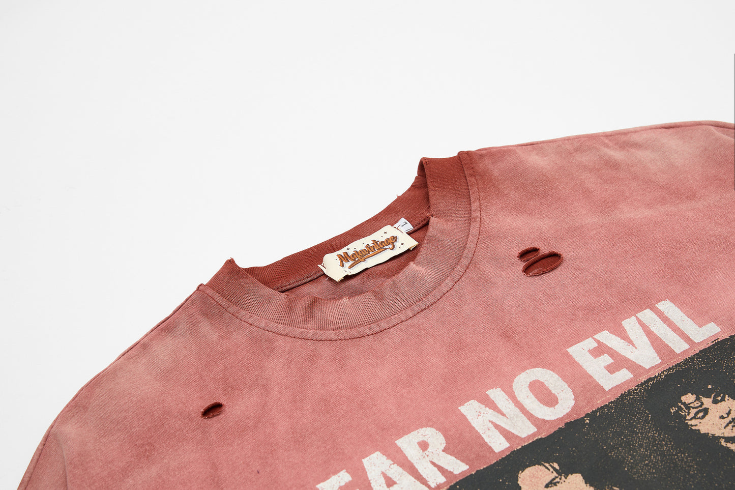 Washed Damage Portrait Print Short Sleeve T-Shirt WN25489