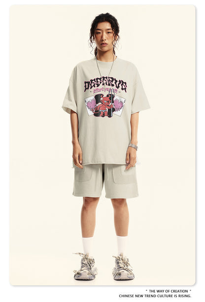 Washed Print Oversize Short-sleeve T-shirt WN6381