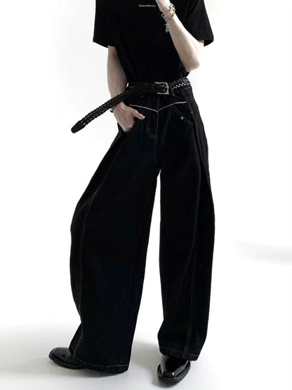 Pleats Design High Waist Wide Leg Denim Jeans WN20333