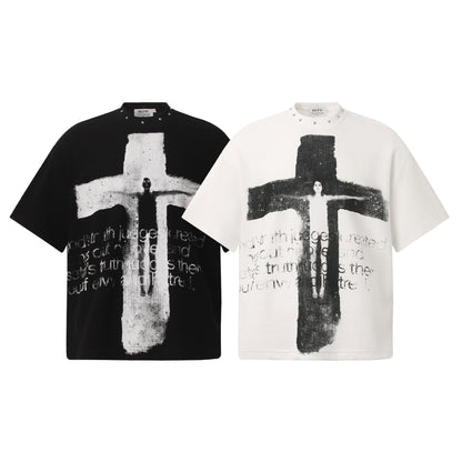 Cross Figure Studs Short Sleeve T-Shirt WN25486