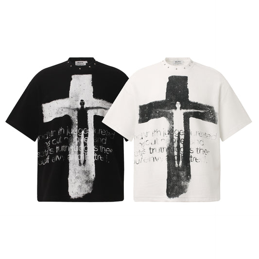 Cross Figure Studs Short Sleeve T-Shirt WN25486