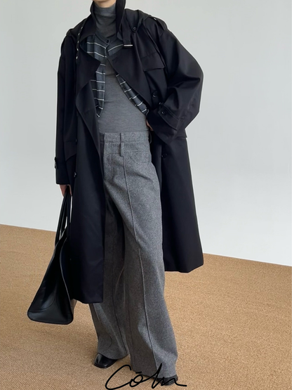 Double-Breasted Belted Hooded Trench Coat WN21681