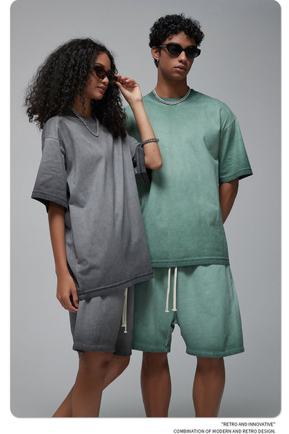 Vintage Dyed Oversize Short-sleeve T-shirt & Vintage Dyed Short Sweatpants Setup WN6642