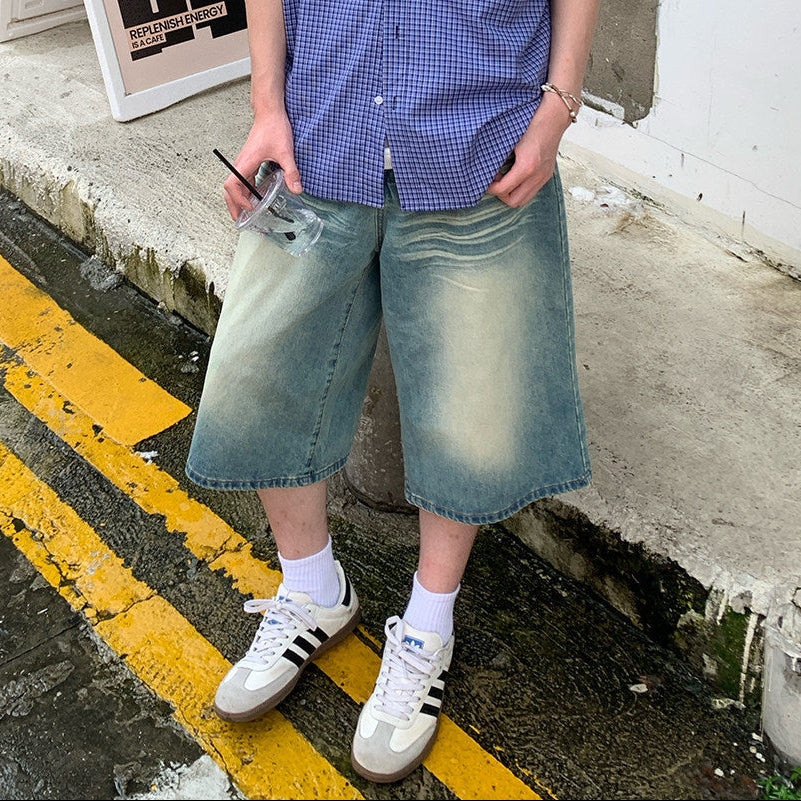 Whisker Washed Half Denim Jeans WN24949