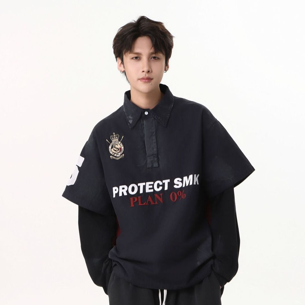 Dirty Washed Fake Layered Long Sleeve T-Shirt WN25805