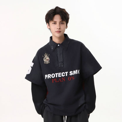 Dirty Washed Fake Layered Long Sleeve T-Shirt WN25805