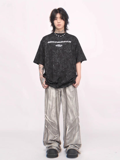 Oversize Metallic Letter Short Sleeve T-shirt WN6534