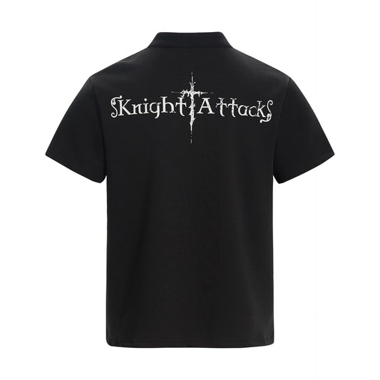 High-Neck Knight Graphic Short Sleeve Polo Shirt WN25839