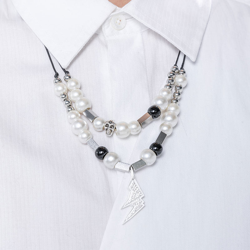 Lightning Skull Pearl Double-Layer Necklace WN10068