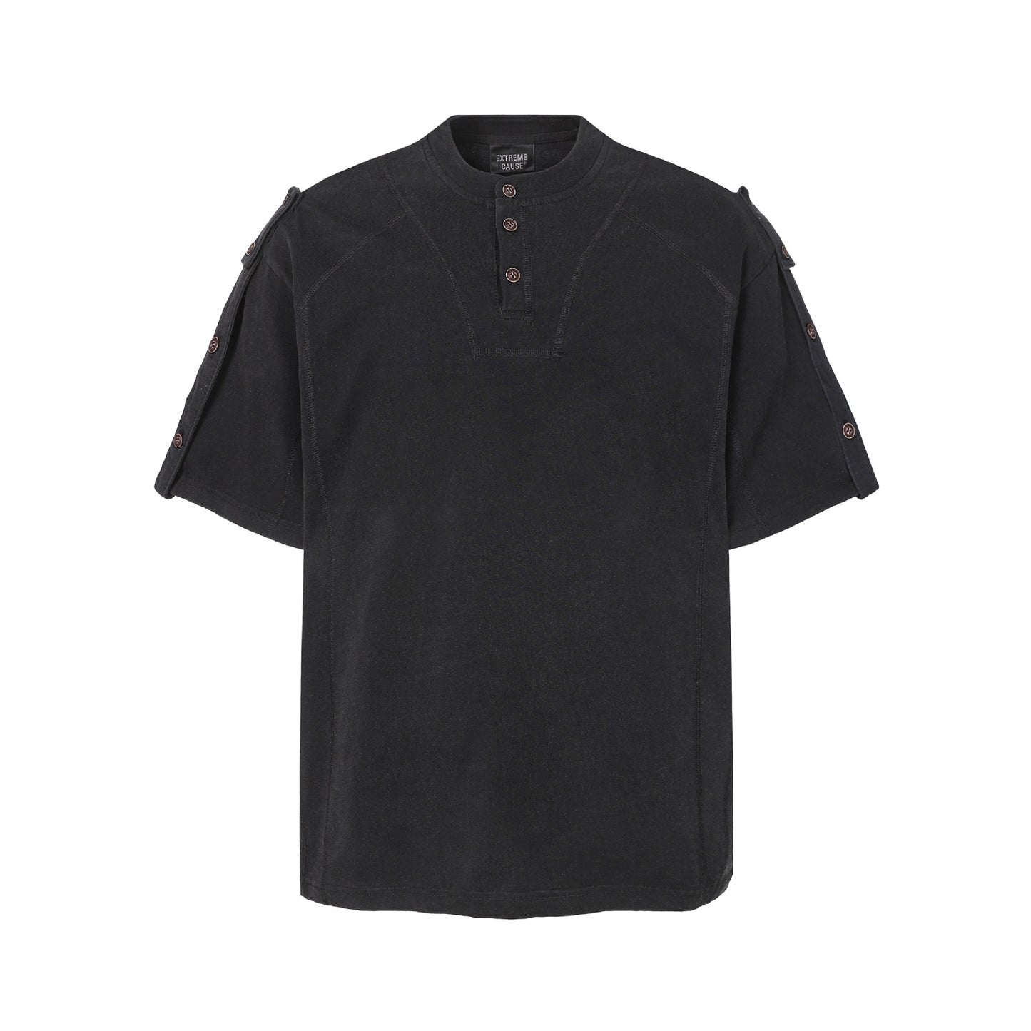 Semi-Open Collar Washed Short Sleeve T-Shirt WN25641