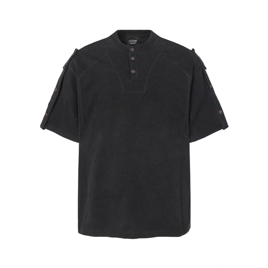 Semi-Open Collar Washed Short Sleeve T-Shirt WN25641