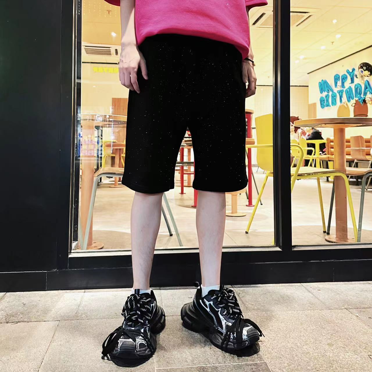 Rhinestone Star Terry Elastic Waist Short Pants WN20703