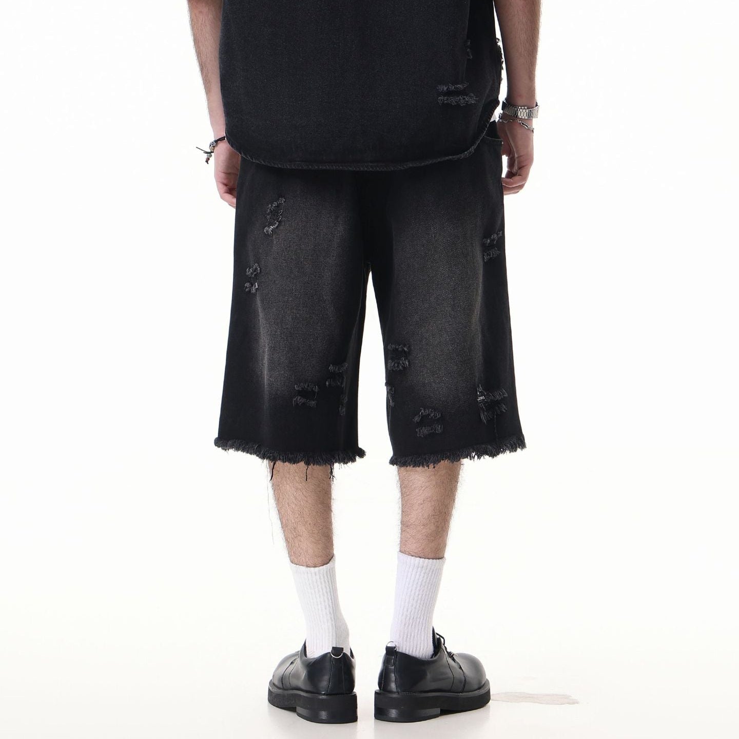 Washed Damage Wide Leg Denim Short Pants WN25596