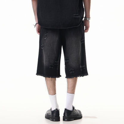Washed Damage Wide Leg Denim Short Pants WN25596