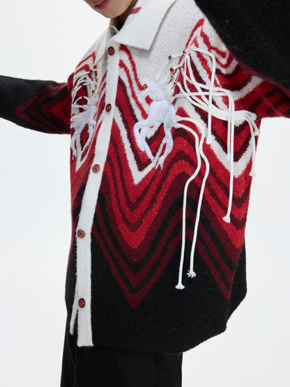 Oversize Polo Collar Knit Cardigan WN22671