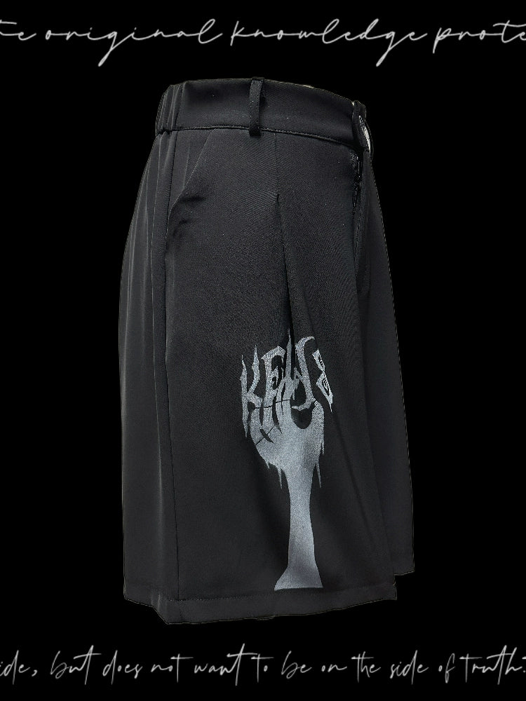 Patch Pleats Straight Half Pants & Skull Belt WN20105