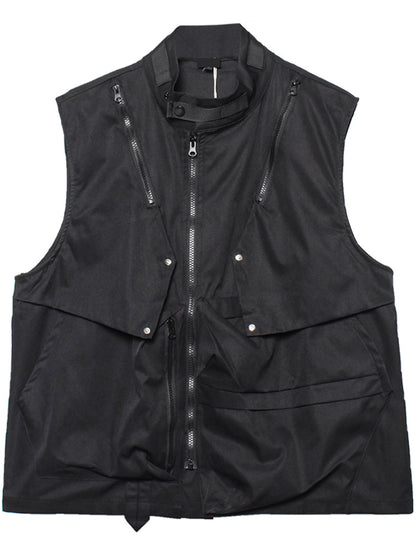 Patchwork Zipper Utility Tactical Short Vest WN22515