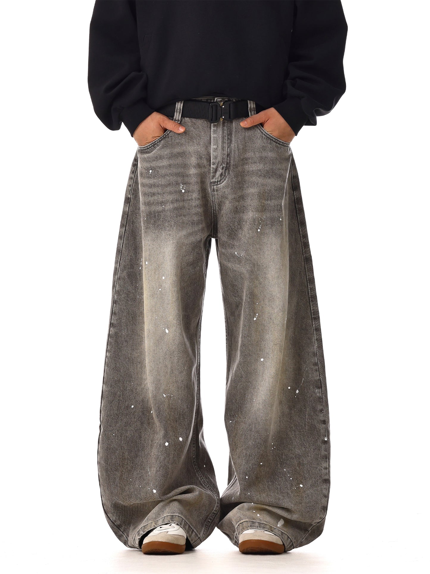 Washed Paint Wide-Leg Denim Jeans WN15131