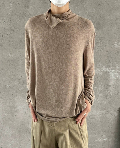 High-Neck Texture Pullover Knit Sweater WN19998