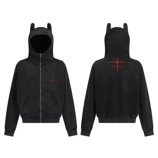 Devil Ear Washed Zipper Hoodie WN12684