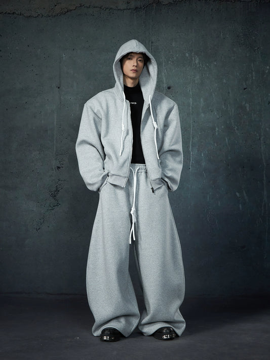 Thick Zipper Hoodie & Scimitar Wide-Leg Sweatpants Setup WN13452