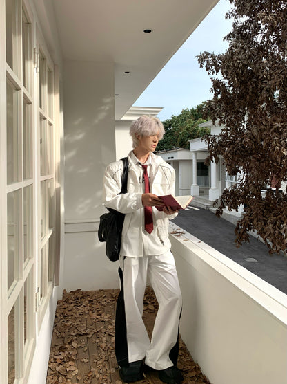 Reflective Patchwork Stand-Collar Jacket & Flare Pants Setup WN19757