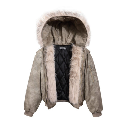 Fake Fur Collar Hooded Denim Jacket WN28101