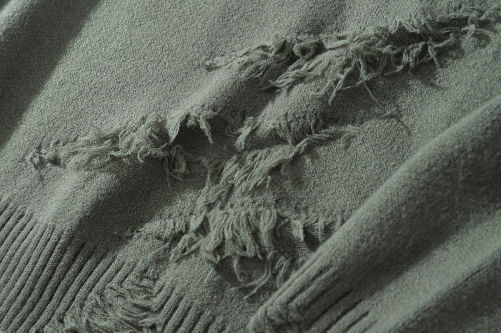 Damage Fringe Split Oversize Knit Sweater WN27952