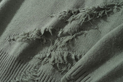 Damage Fringe Split Oversize Knit Sweater WN27952