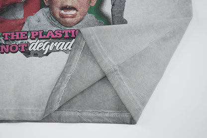 Washed Portrait Letter Print Short Sleeve T-Shirt WN25764