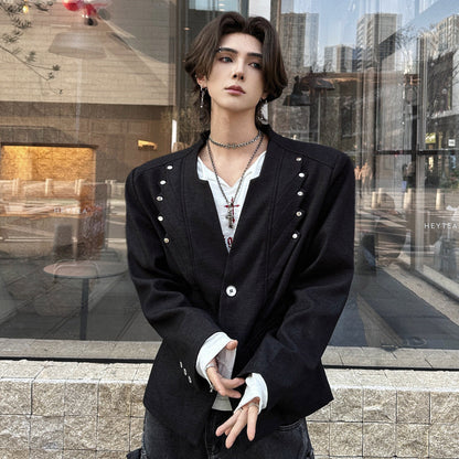 Stud Detail Collarless Tailored Jacket WN25143