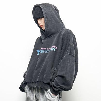 Colorblock Letter Print Oversize Cropped Hoodie WN22966