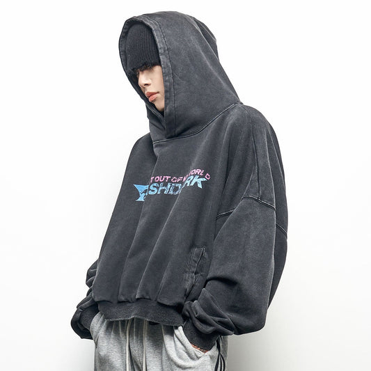 Colorblock Letter Print Oversize Cropped Hoodie WN22966