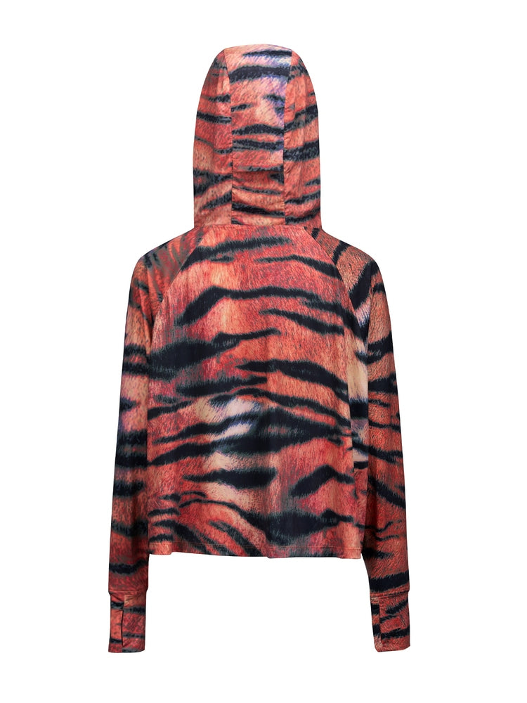 Tiger Stripe Print Sun Protection Zipper Hoodie WN18988
