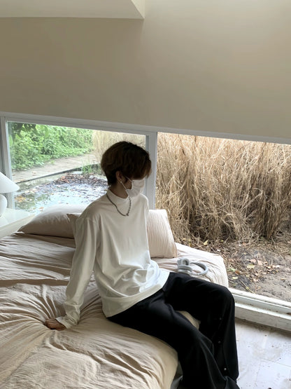 Plain High-Neck Long Sleeve T-Shirt WN19735