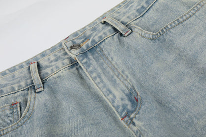 Washed Paint Studs Detail Wide Leg Denim Jeans WN25418