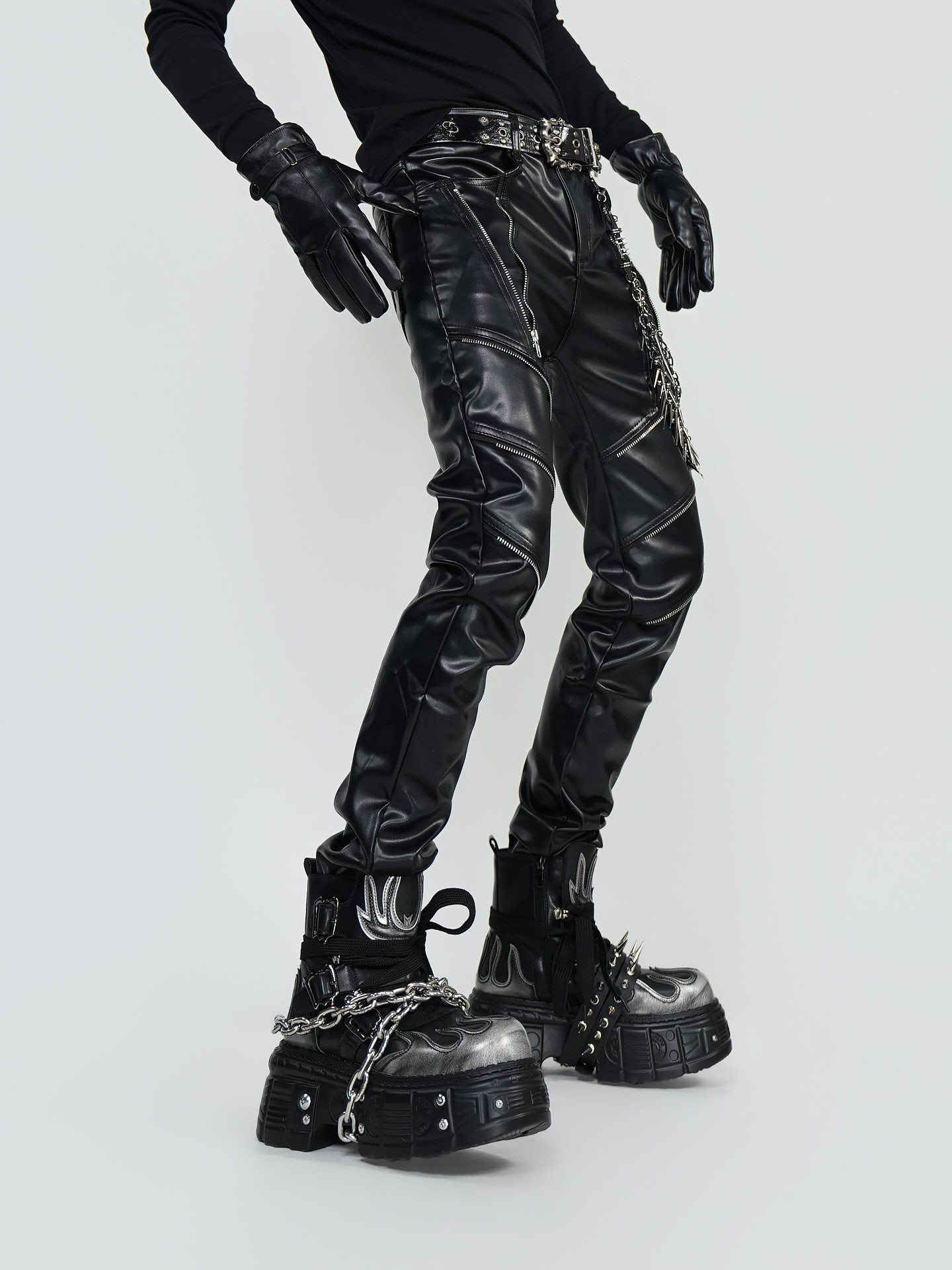 PU Leather Metal Detail Straight Pants WN24297