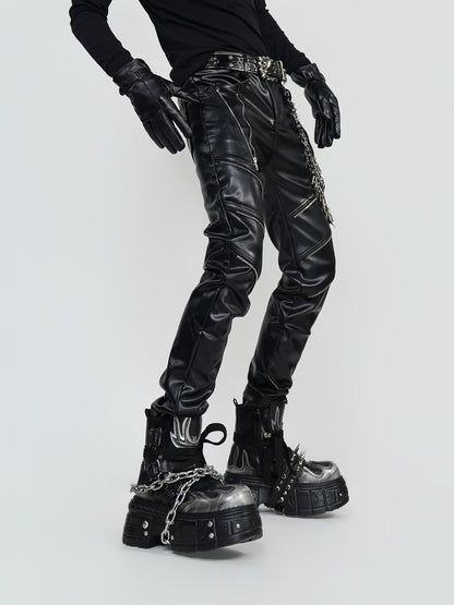 PU Leather Metal Detail Straight Pants WN24297