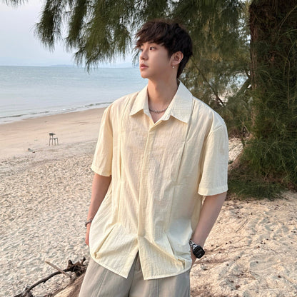 Pleats Wrinkle Short Sleeve Shirt WN25171