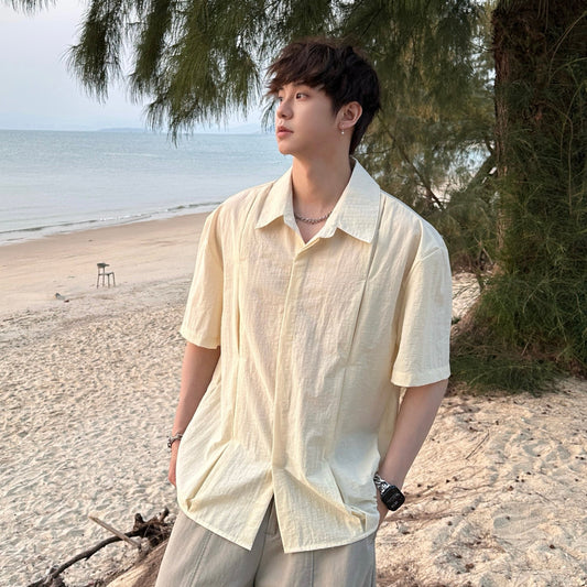 Pleats Wrinkle Short Sleeve Shirt WN25171