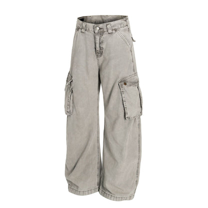 Washed Multi-Pocket Wide Leg Cargo Pants WN25852