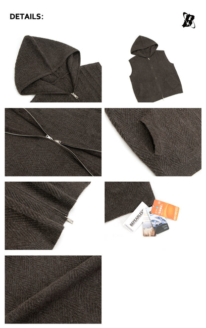 Hooded Zip-Up Knit Sweater Vest WN26232