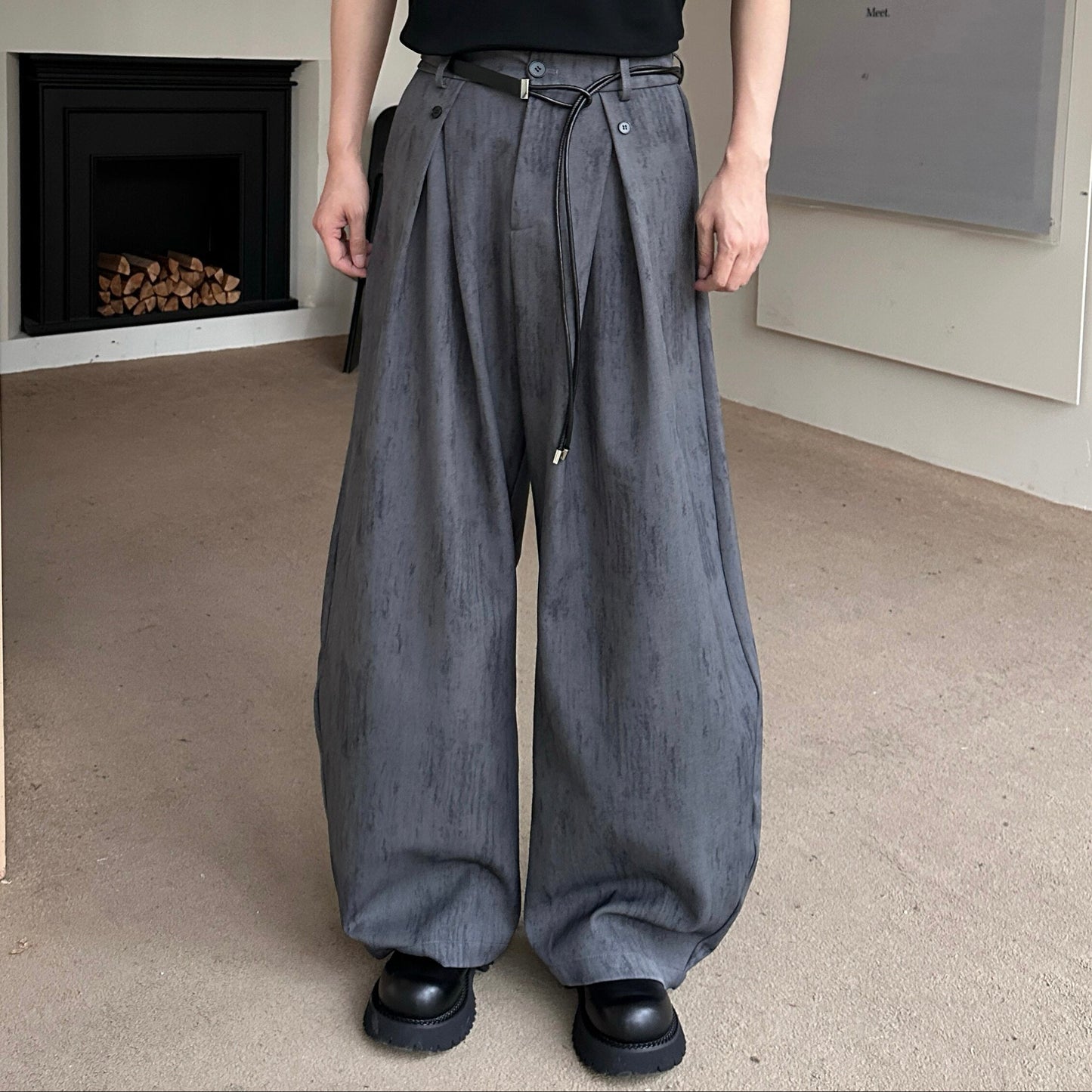 Deconstructed Pleats Draped Wide Leg Trousers WN25250