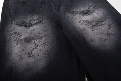 Washed Tribal Fade Wide Leg Denim Jeans WN25450
