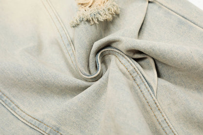 Washed Damage Curved Wide Leg Denim Jeans WN25912