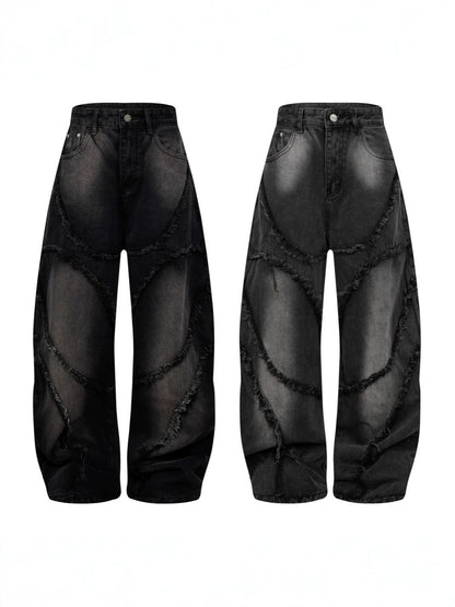 Faded Raw-Edge Wide Leg Denim Jeans WN28121