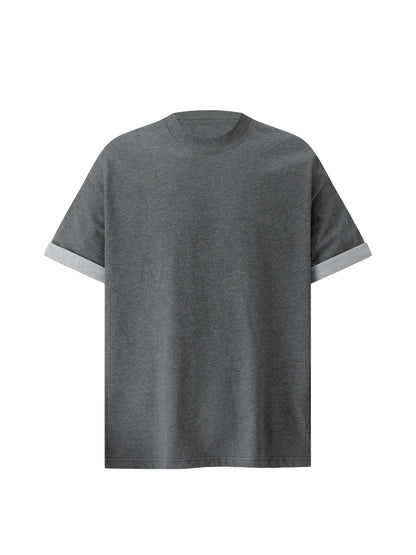 Contrast Cuff Fake Layered Boxy Oversize Short Sleeve T-Shirt WN26301
