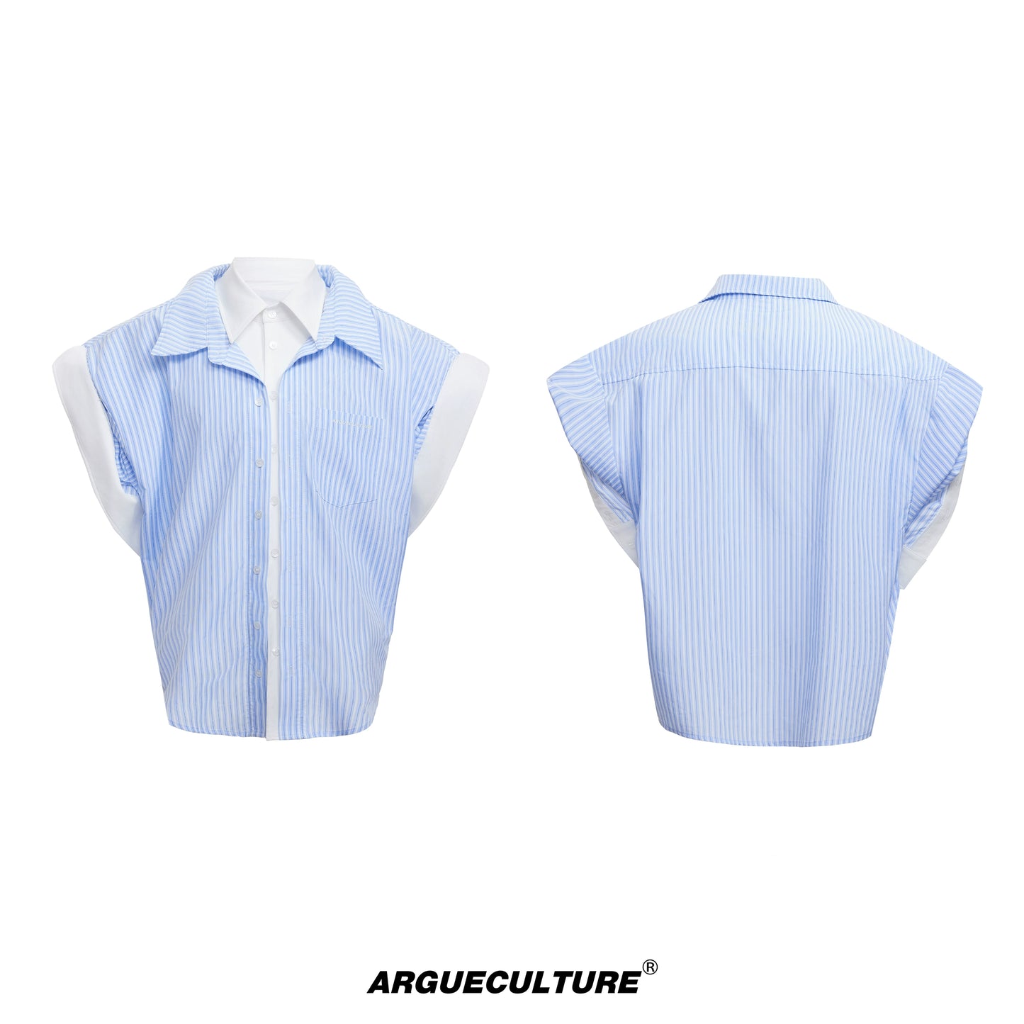 Stripe Fake Layered Short Sleeve Shirt WN18368