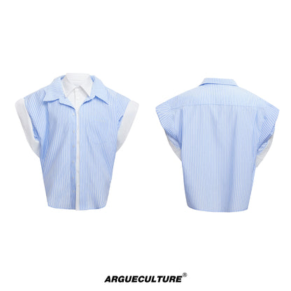 Stripe Fake Layered Short Sleeve Shirt WN18368