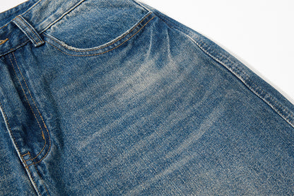 Embroidery Curved Wide Leg Denim Jeans WN25554
